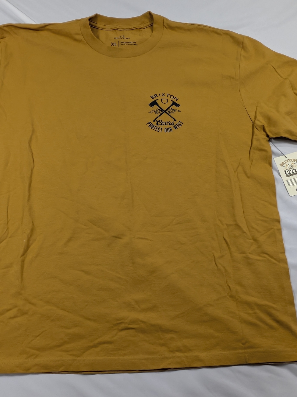 NWT Brixton x Coors Banquet Protect Our West T-Shirt Mens XL Gold Firefighter